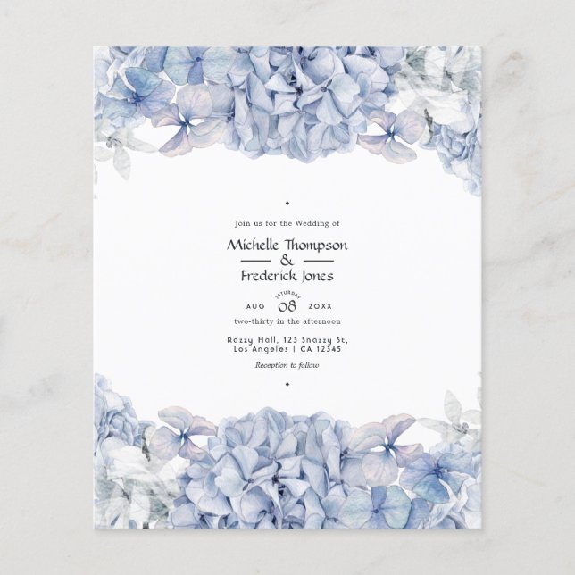 Blue Hydrangeas Wedding Invitation Flyer (Front)