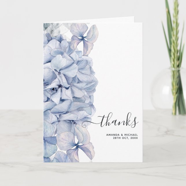 Blue Hydrangeas Wedding Letterpress Thank You Card (Front)