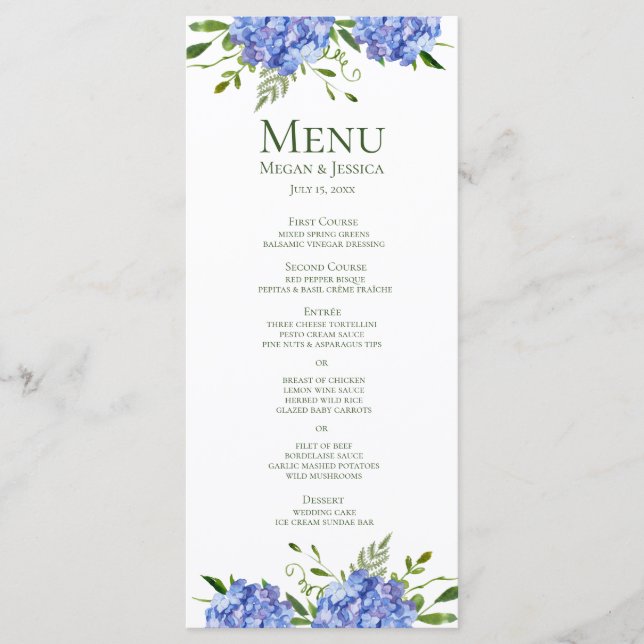 Blue Hydrangeas Wedding Menu (Front)