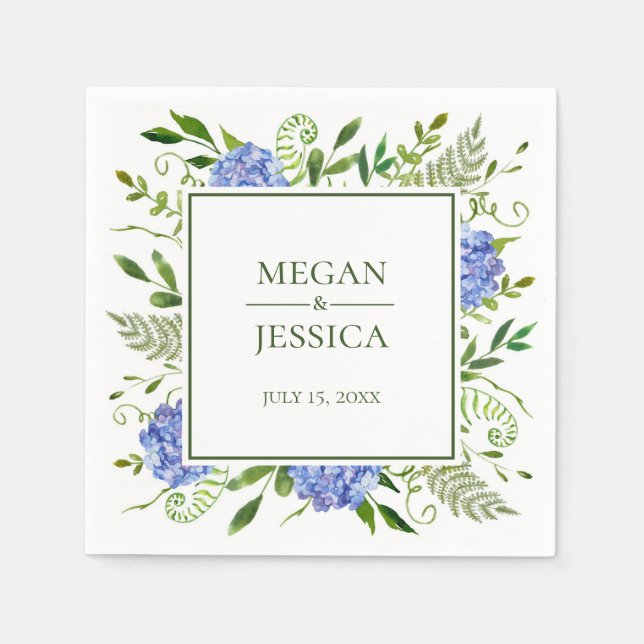 Blue Hydrangeas Wedding Napkins (Front)
