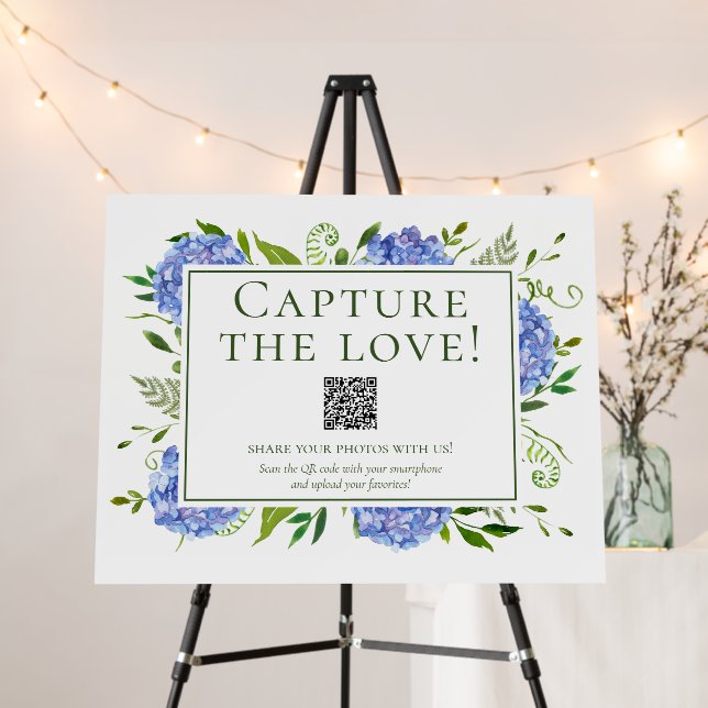 Blue Hydrangeas Wedding Photo Sharing Foam Board (In Situ (Stand))