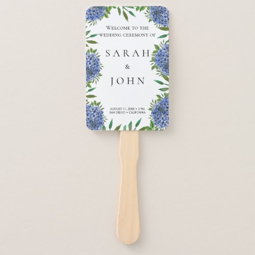 Blue Hydrangeas Wedding Program Hand Fan