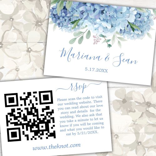 Blue Hydrangeas Wedding QR Code Enclosure Card
