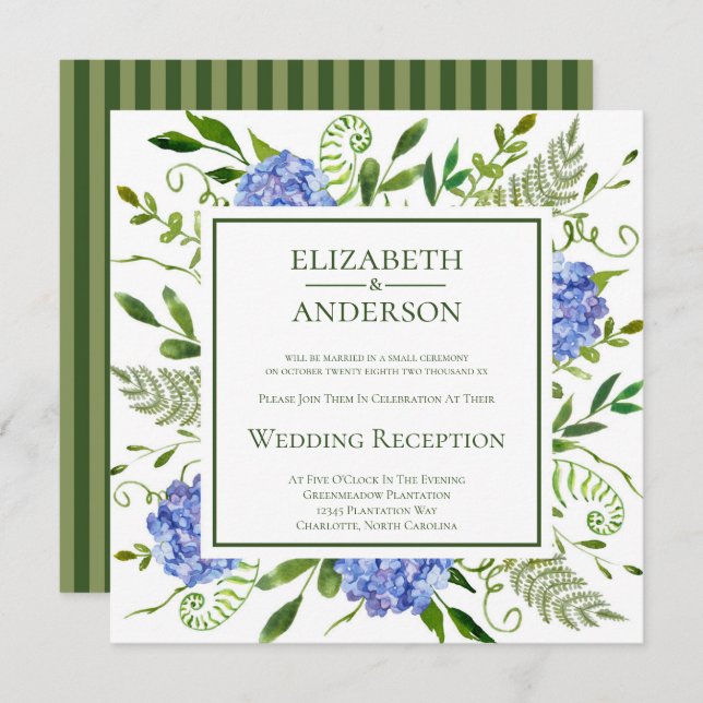 Blue Hydrangeas Wedding Reception Invitation (Front/Back)