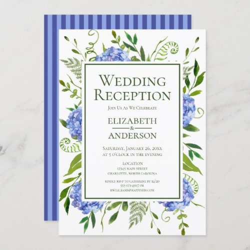 Blue Hydrangeas Wedding Reception Invitation