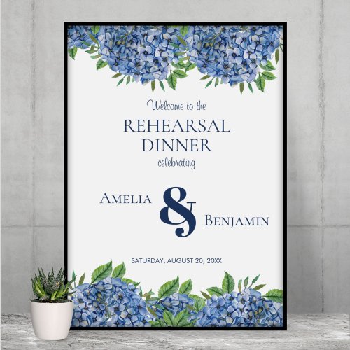 Blue Hydrangeas Wedding Rehearsal Dinner Sign