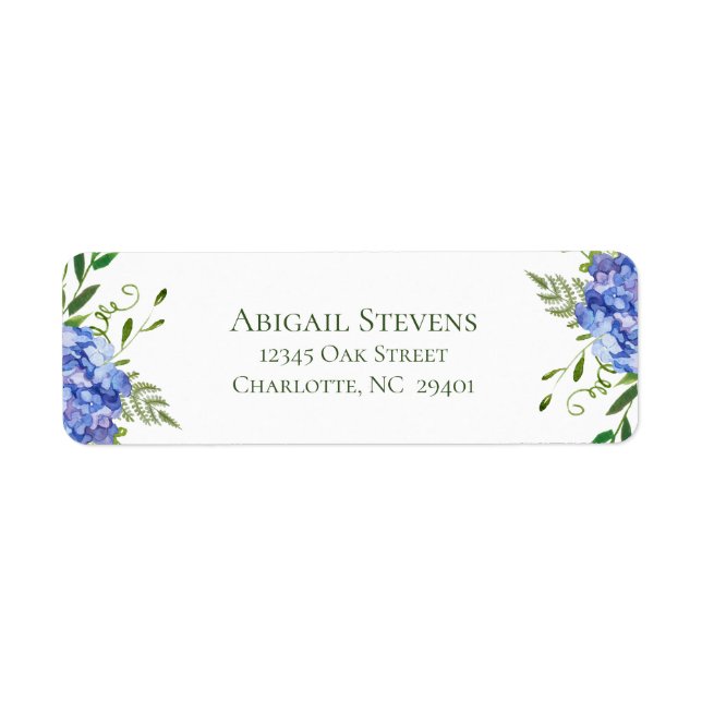 Blue Hydrangeas Wedding Return Address Label (Front)