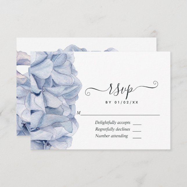 Blue Hydrangeas Wedding RSVP Card (Front/Back)