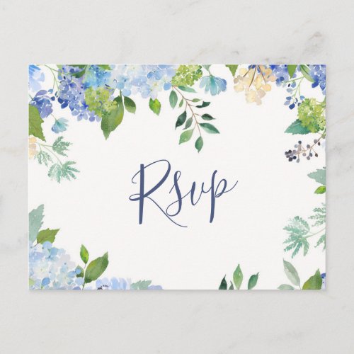 Blue Hydrangeas Wedding RSVP with Meal Choice Postcard