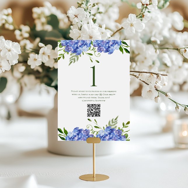 Blue Hydrangeas Wedding Table Name Table Number (Creator Uploaded)