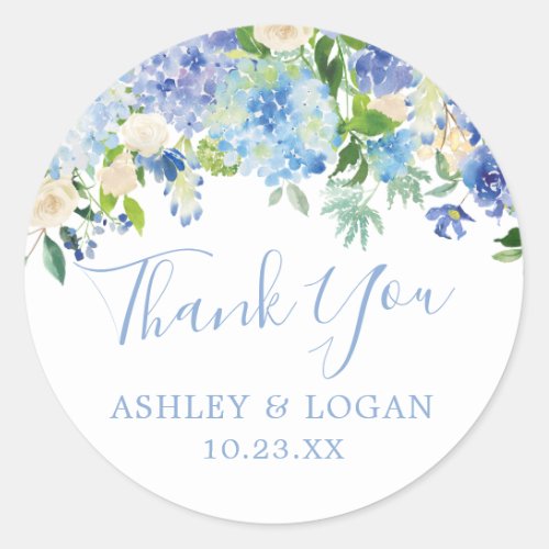 Blue Hydrangeas Wedding Thank You Favor Sticker