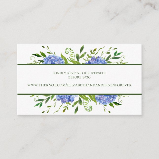 Blue Hydrangeas Wedding Website RSVP Enclosure Card (Front)