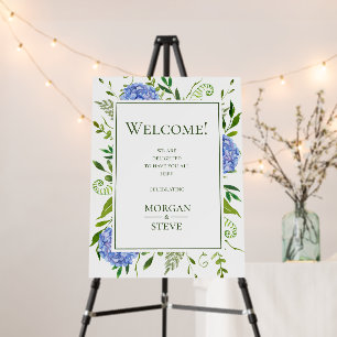 Blue Hydrangeas Wedding Welcome Foam Board