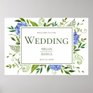 Blue Hydrangeas Welcome to Our Wedding Sign