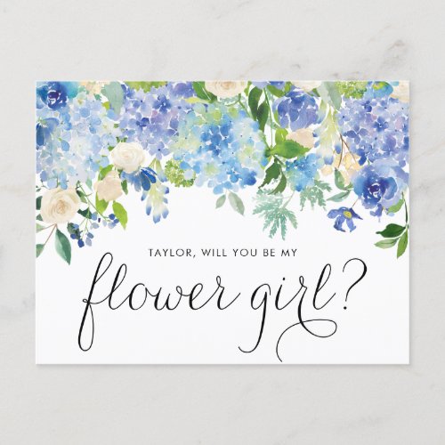 Blue Hydrangeas Will You Be My Flower Girl Invitation Postcard