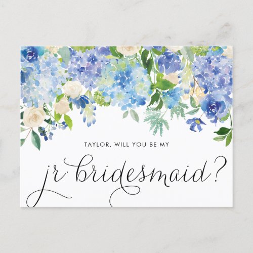 Blue Hydrangeas Will You Be My Jr Bridesmaid Invitation Postcard
