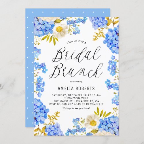 Blue Hydrangeas Winter Floral Bridal Brunch Invitation