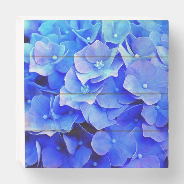 Blue Hydrangeas Wooden Wall Box Art (Front Horizontal)