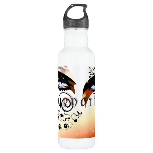 Blue Hypnotic Eyes Make Up Stainless Steel Water Bottle (Front)