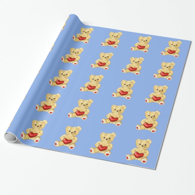 Blue Hypnotizing Cute Teddy Bear Pattern Wrapping Paper (Unrolled)