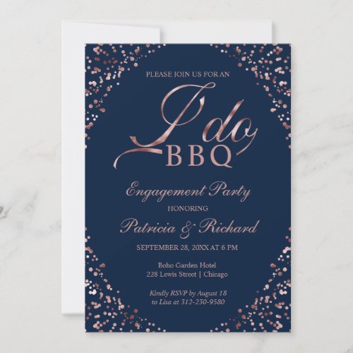 Blue I DO BBQ Engagement Party Invitation