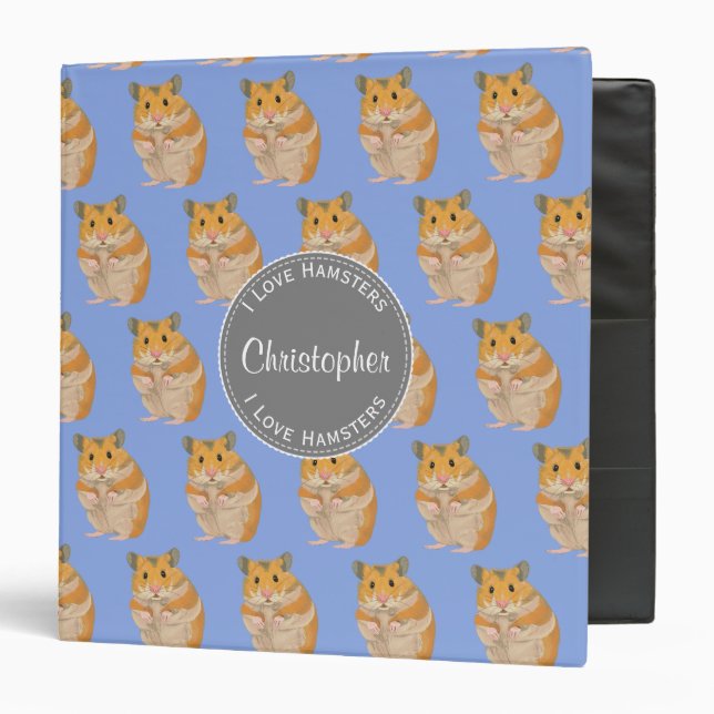 Blue I love Hamsters Hamster Pattern Binder (Front/Inside)