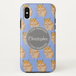 Blue I love Hamsters Hamster Pattern iPhone X Case