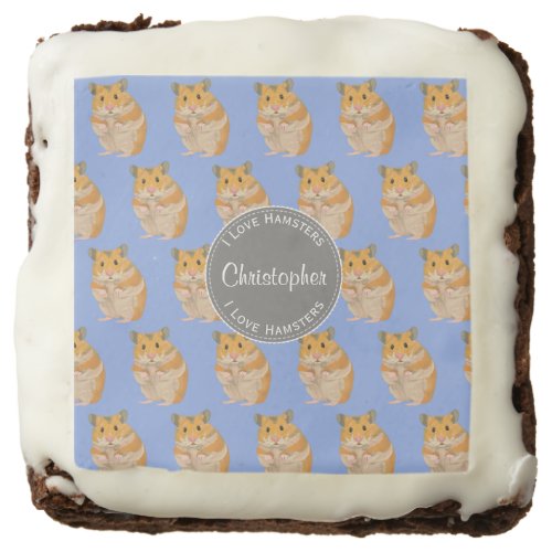 Blue I love Hamsters Hamster Pattern Chocolate Brownie