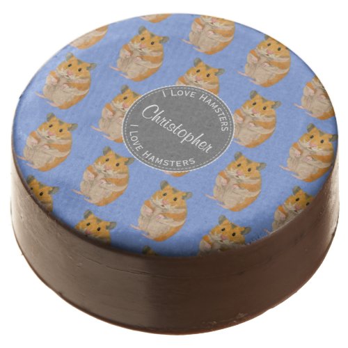 Blue I love Hamsters Hamster Pattern Chocolate Dipped Oreo