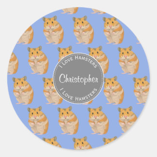 Blue I love Hamsters Hamster Pattern Classic Round Sticker