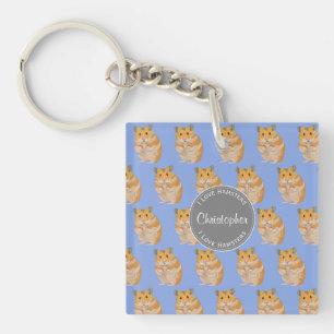 Blue I love Hamsters Hamster Pattern Keychain