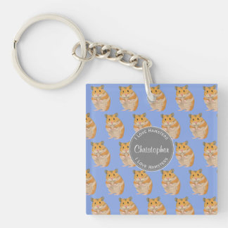 Blue I love Hamsters Hamster Pattern Keychain