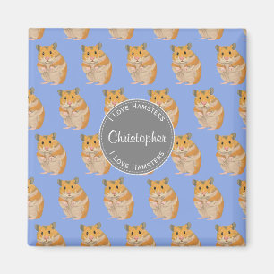 Blue I love Hamsters Hamster Pattern Magnet