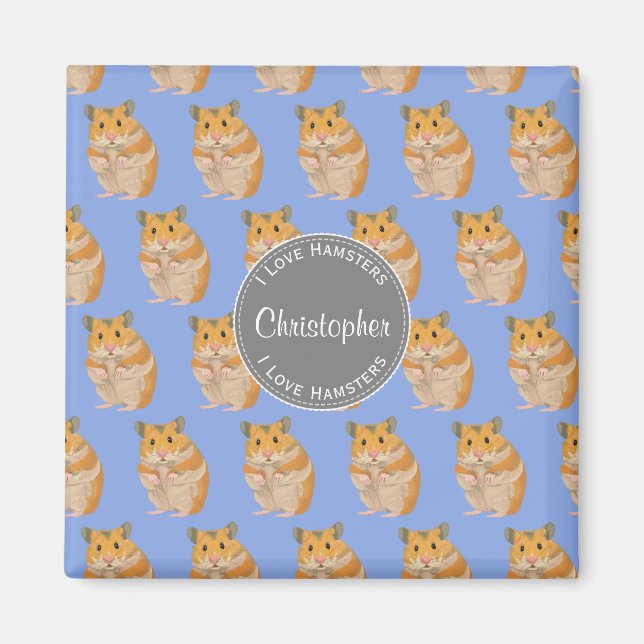 Blue I love Hamsters Hamster Pattern Magnet (Front)