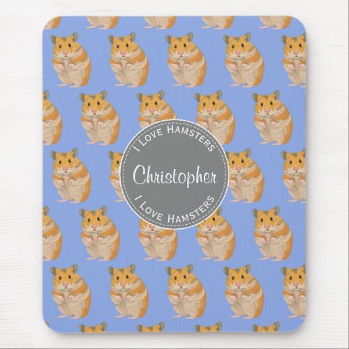 Blue I love Hamsters Hamster Pattern Mouse Pad