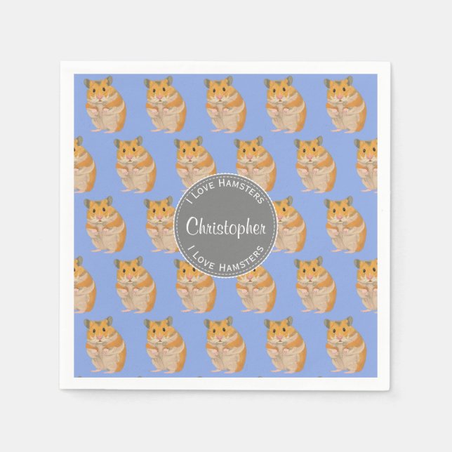 Blue I love Hamsters Hamster Pattern Napkins (Front)
