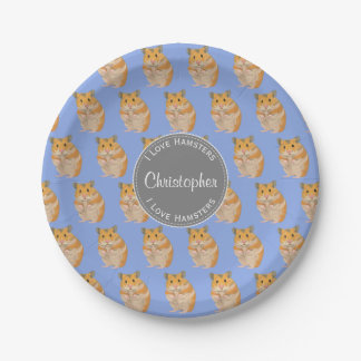 Blue I love Hamsters Hamster Pattern Paper Plates