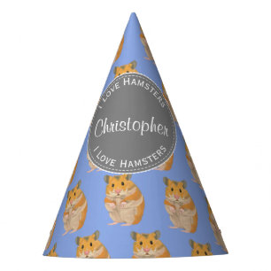 Blue I love Hamsters Hamster Pattern Party Hat