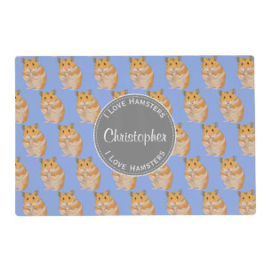 Blue I love Hamsters Hamster Pattern Placemat