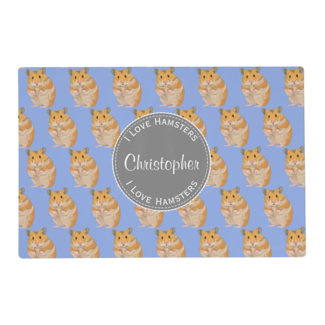 Blue I love Hamsters Hamster Pattern Placemat (Front)