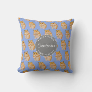 Blue I love Hamsters Hamster Pattern Throw Pillow