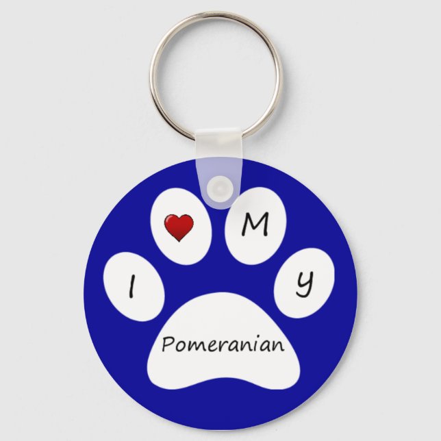 Blue I Love My Pomeranian Key Chain (Front)