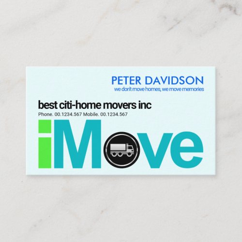 Blue I Move Signage Silver Truck Home Mover Business Card