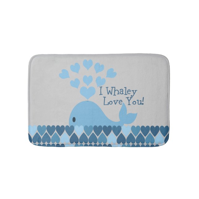 Blue I Whaley Love You! Bathroom Mat (Front)