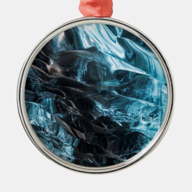 Blue Ice Abstract In Ice Cave Metal Ornament (Front)
