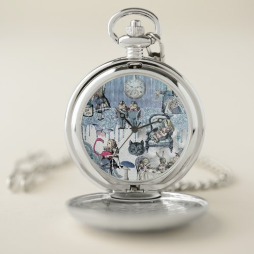 Blue Ice Alice in Wonderland Glitter Pocket Watch