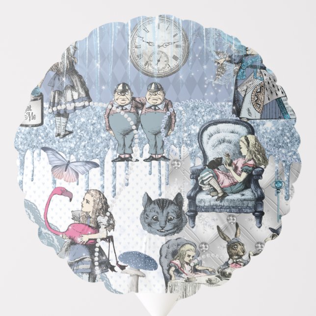 Blue Ice Alice in Wonderland Modern Balloon (Front)