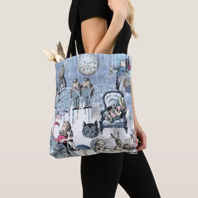Blue Ice Alice in Wonderland Modern Elegant Tote Bag (Close Up)
