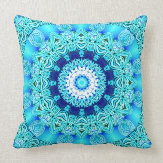 Blue Ice Angel Ring, Abstract Mandala Throw Pillows