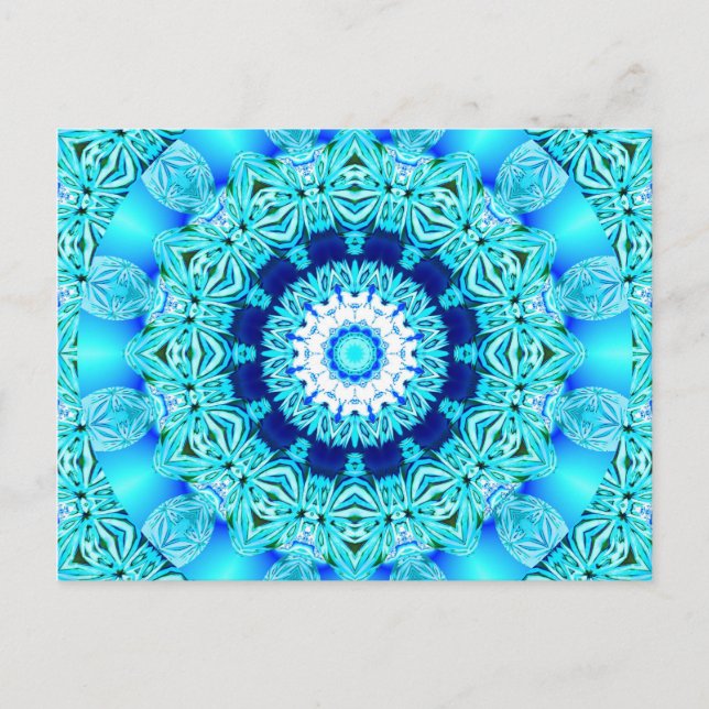 Blue Ice Angel Ring, Abstract Mandala Postcard (Front)